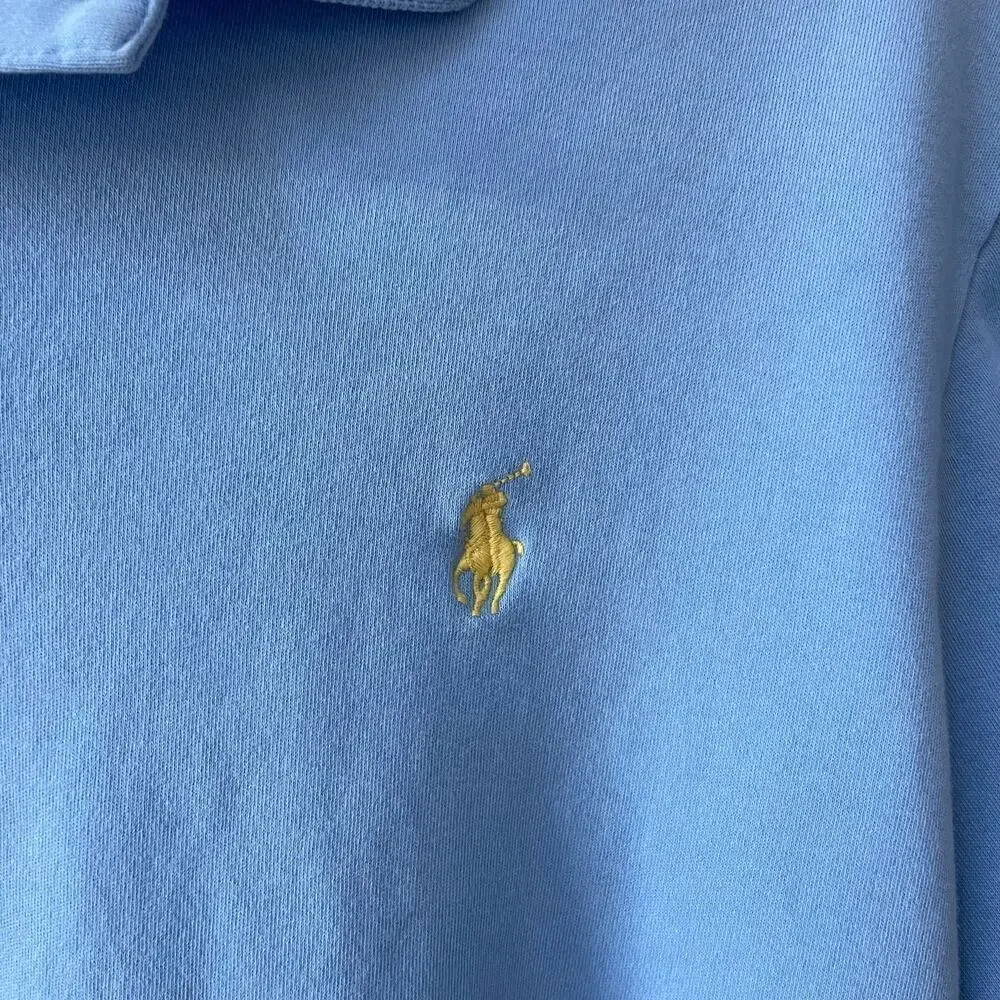 Ralph Lauren Mens Smooth Cotton Polo Blue Short Sleeve Size Large Preppy Custom